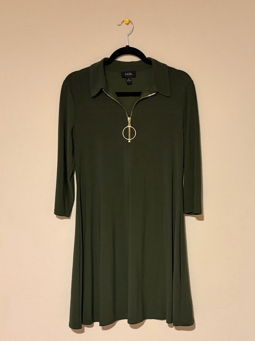 MSK Olive Green Midi Dress with Gold Ring Zip